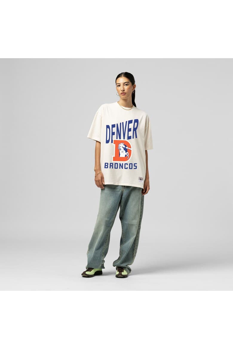 Women's Mitchell & Ness  Cream Denver Broncos Logo Rise Boyfriend T-Shirt, Main, color, Cream