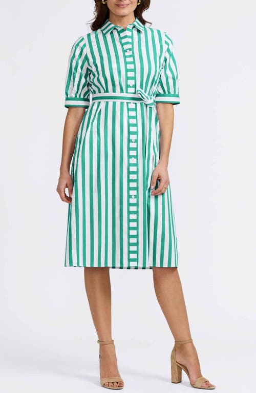 Foxcroft Esther Stripe Shirtdress In Kelly Green/white