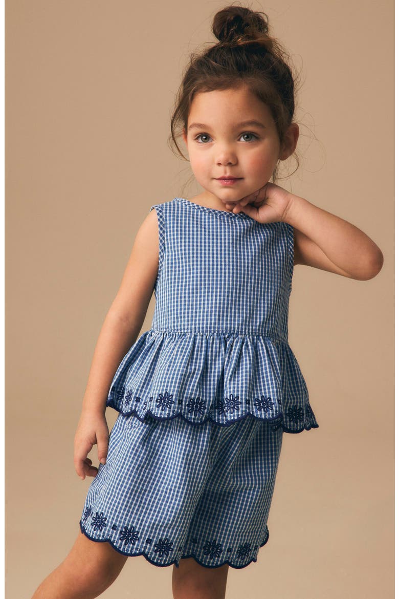 Kids' Gingham Broderie Cotton Tank & Shorts Set, Alternate, color, BLUE