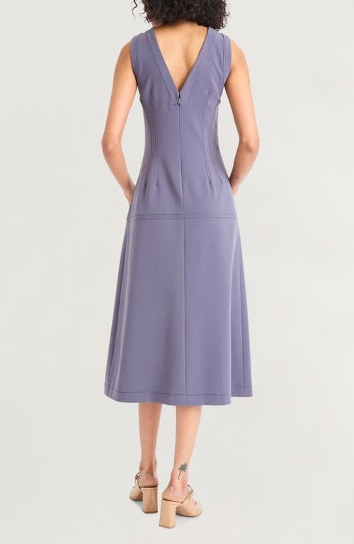 Luxely Seamed Drop Waist Midi Dress In Blue