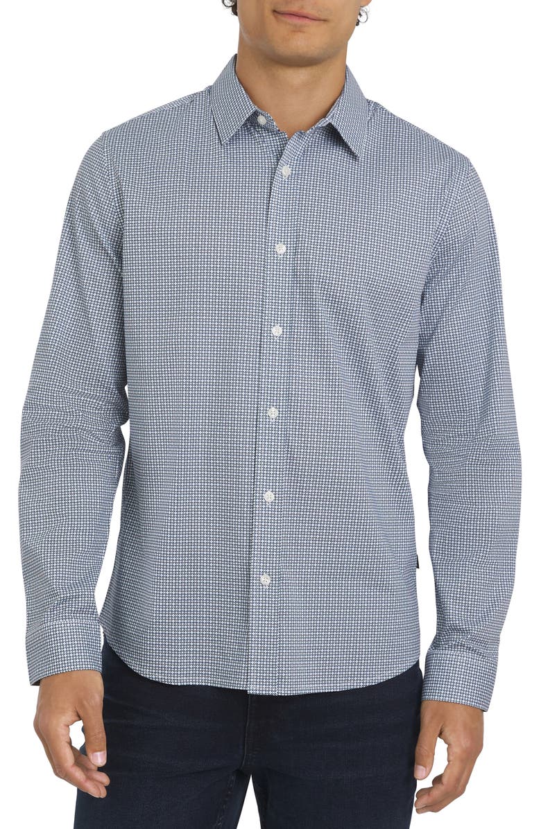 DKNY SPORTSWEAR Jericho Stretch Cotton Button-Up Shirt, Main, color, White/ Blue
