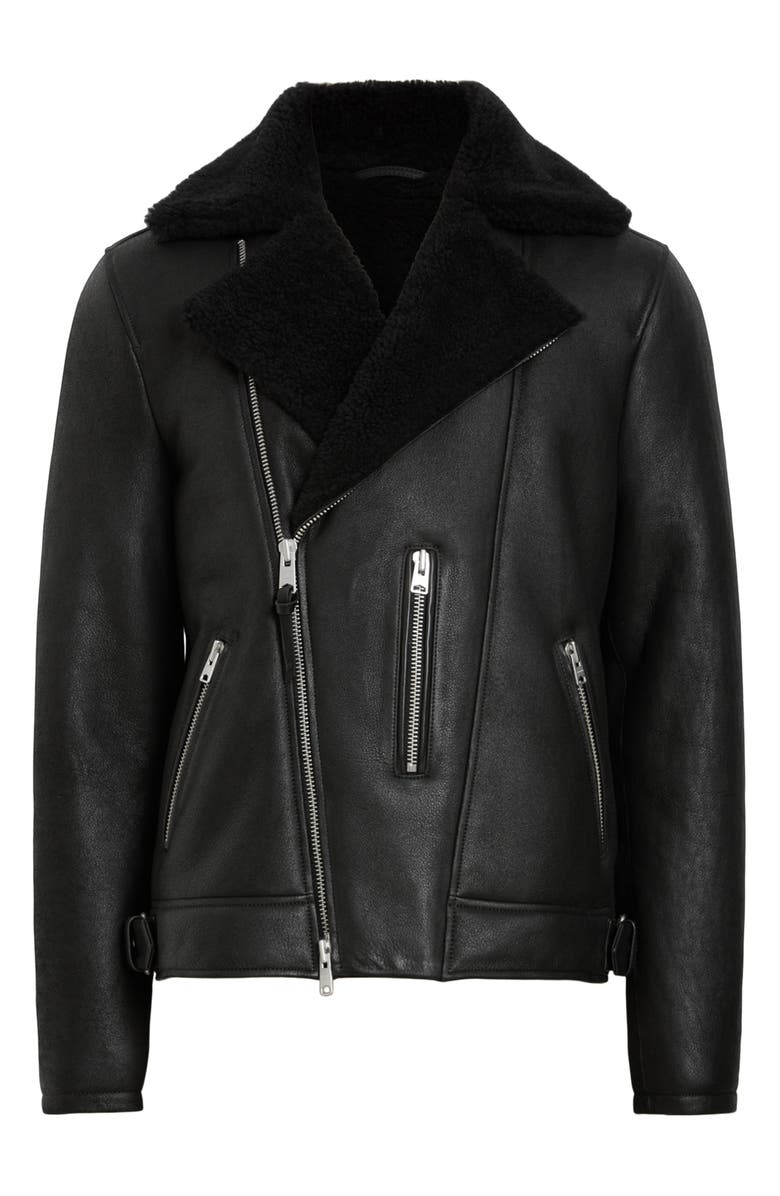 AllSaints Xena Shearling Lined Leather Biker Jacket, Alternate, color, 