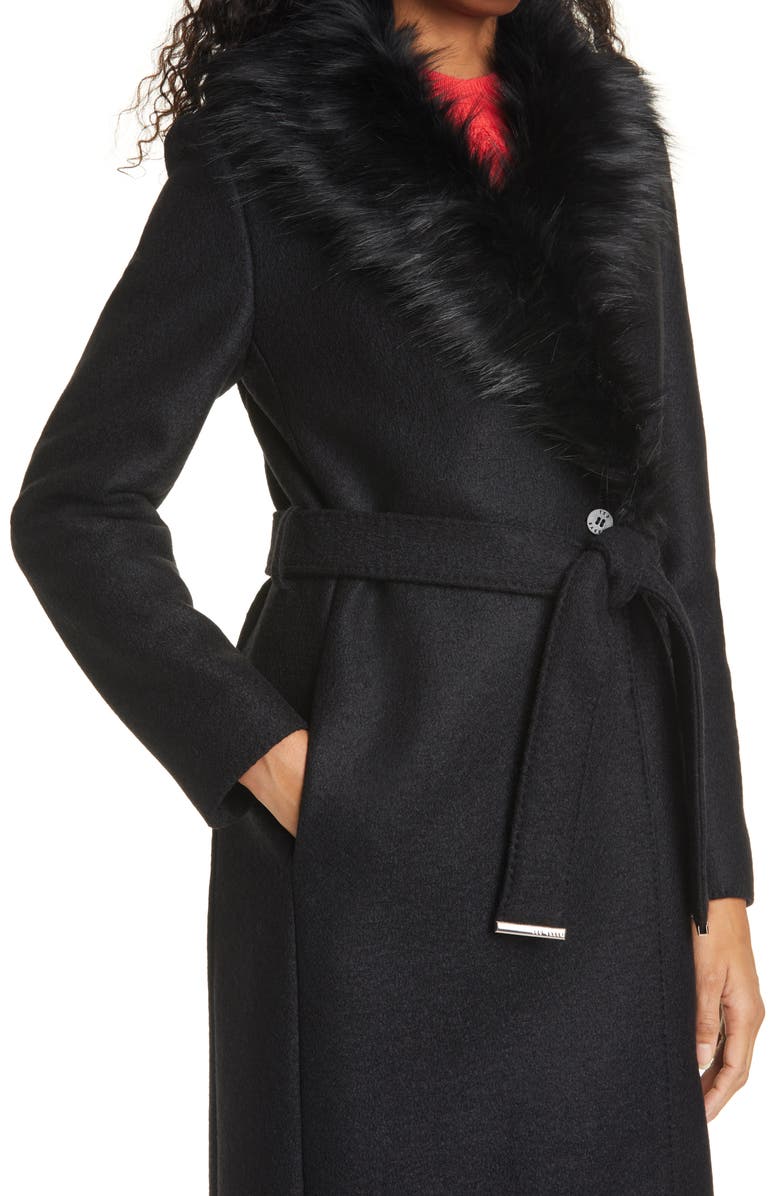 Ted Baker London Corinna Wool Coat with Faux Fur Collar, Alternate, color, 