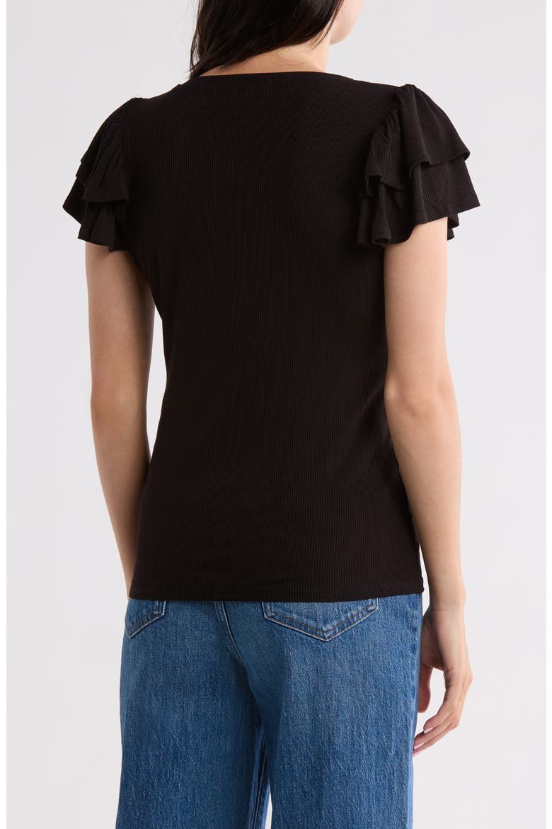 Flutter Sleeve Rib Top, Alternate, color, RICH BLACK