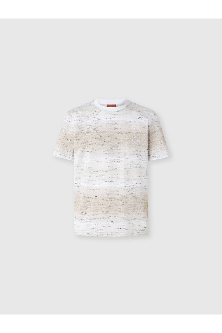 Crew-neck Cotton T-shirt With Jacquard Greek Motif, Main, color, Beige& White