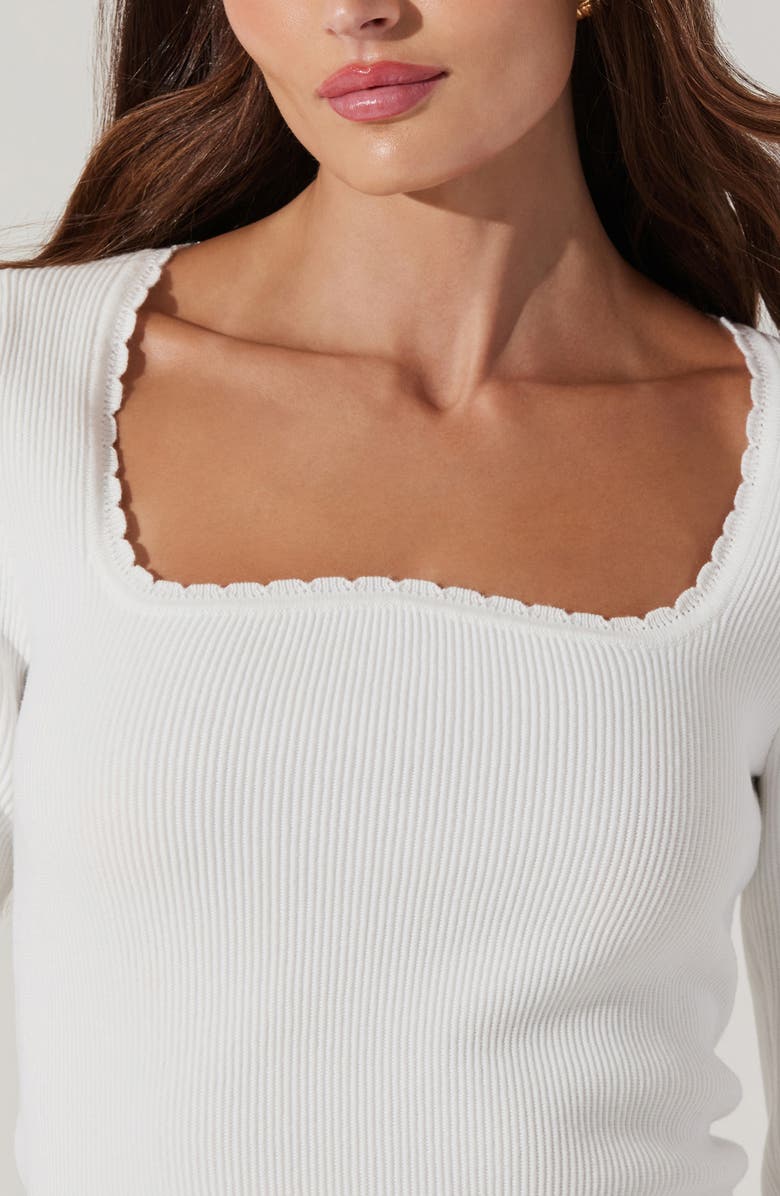 ASTR the Label Scallop Trim Rib Top, Alternate, color, White