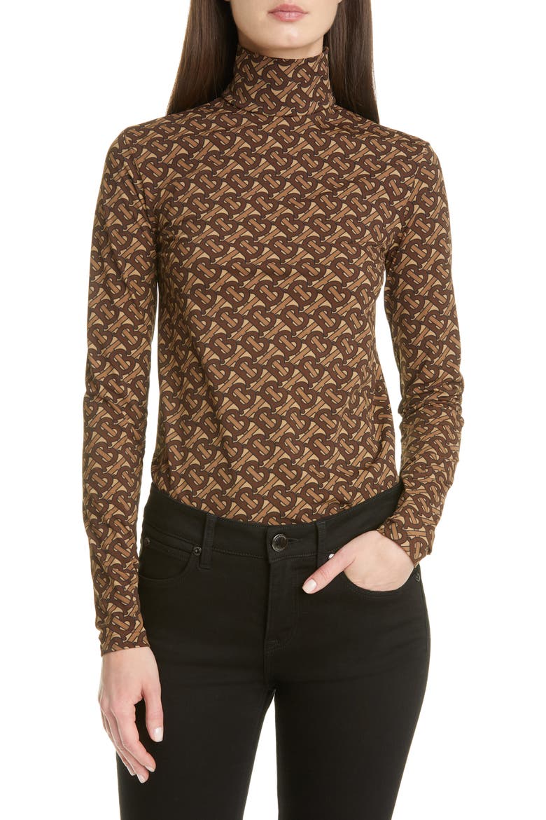 Trancura TB Monogram Print Stretch Jersey Top, Main, color, BRIDLE BROWN IP PTTN