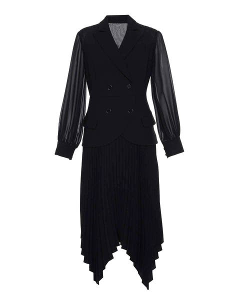 Atlas Crepe and Chiffon Pleated Dress