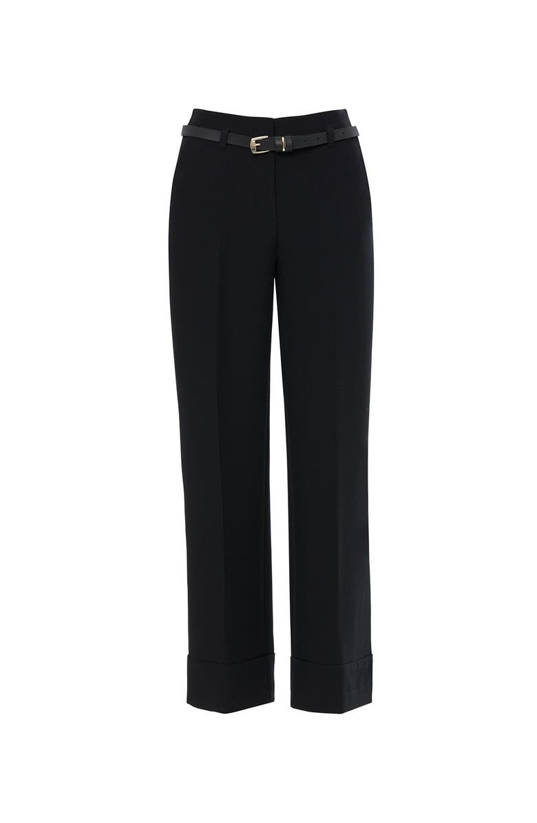 Gizia Belted Trousers with Double Hem, Main, color, Black