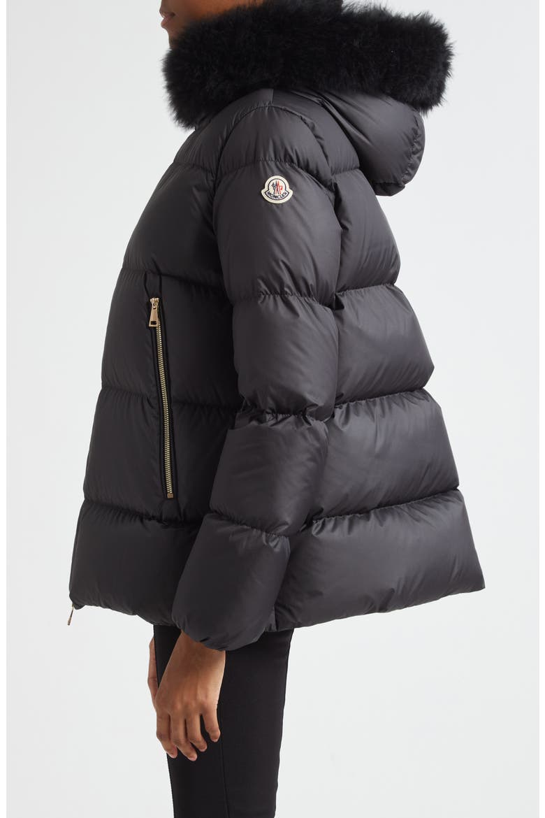 Laichefur Down Hooded Jacket with Removable Genuine Shearling Trim, Alternate, color, BLACK