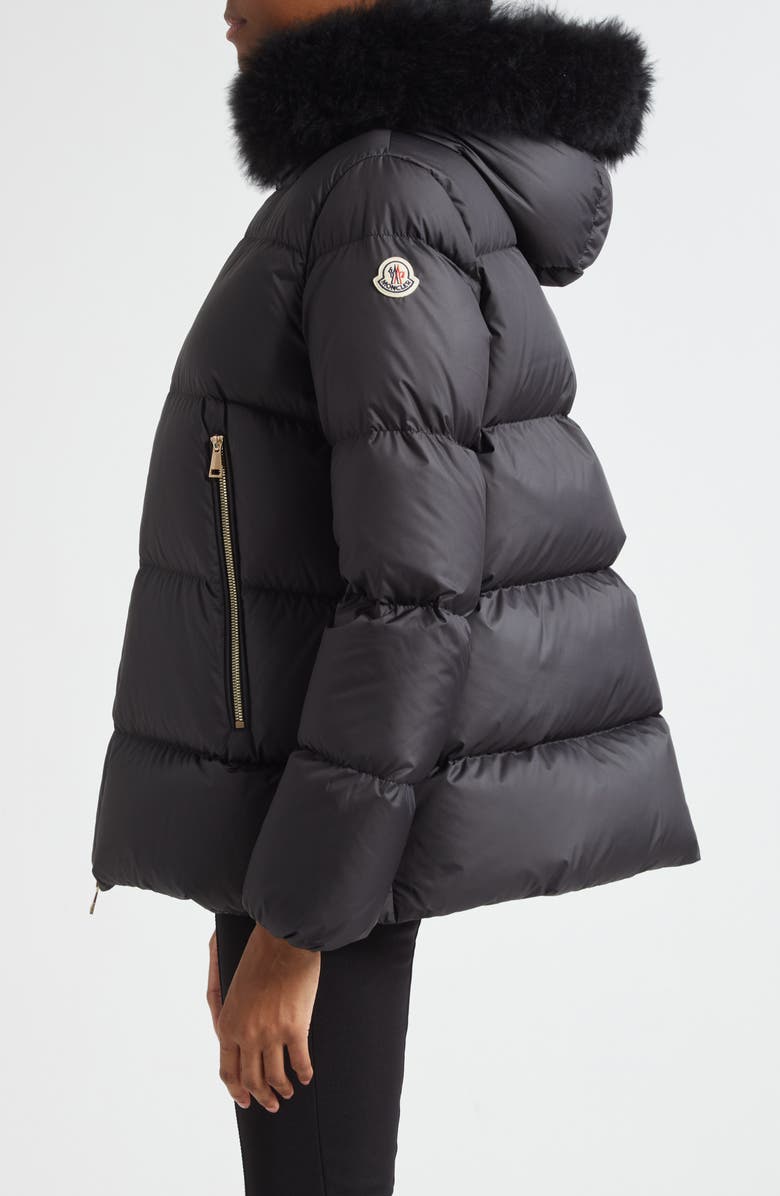 Moncler Laichefur Down Hooded Jacket with Removable Genuine Shearling Trim, Alternate, color, Black