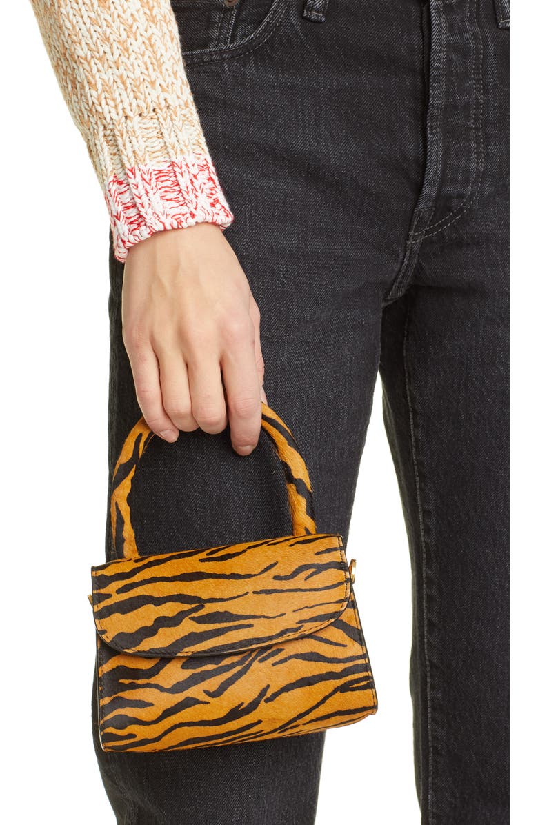 By Far Mini Tiger Print Genuine Calf Hair Top Handle Bag, Alternate, color,