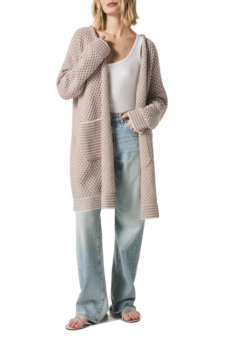 Davina Pattern Open Front Cardigan, Main, color, FAWN/ WHITE