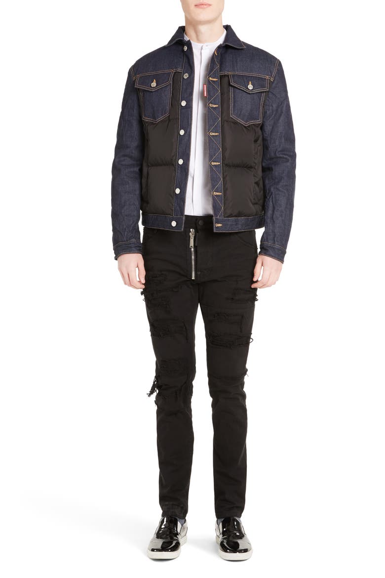 Mixed Media Quilted Denim Jacket, Main, color, BLACK/ DENIM