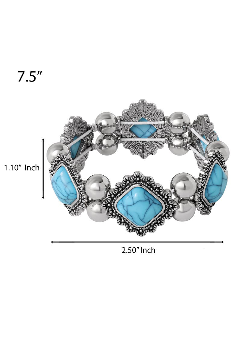 Turquoise and Silver Stretch Bracelet with Western Motif, Alternate, color, Turquoise
