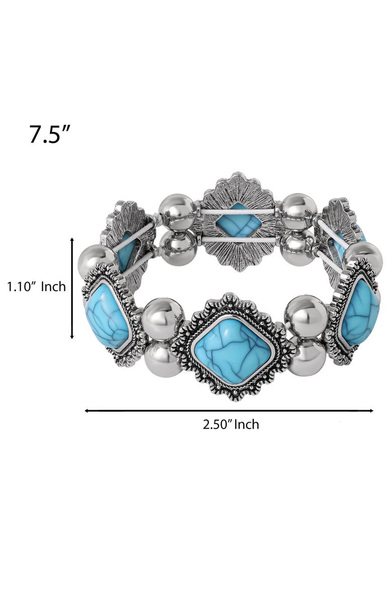 Jessica Simpson Turquoise and Silver Stretch Bracelet with Western Motif, Alternate, color, Turquoise