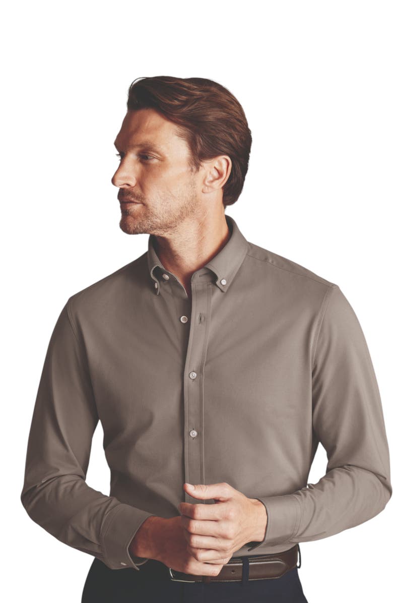 Charles Tyrwhitt 4 Way Stretch Jersey Shirt, Main, color, Mocha