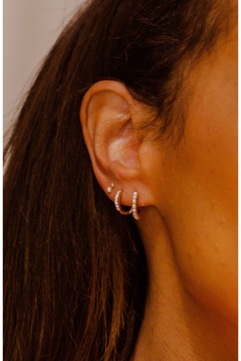Pearl Huggie Hoop Earrings, Alternate, color, Gold Vermeil