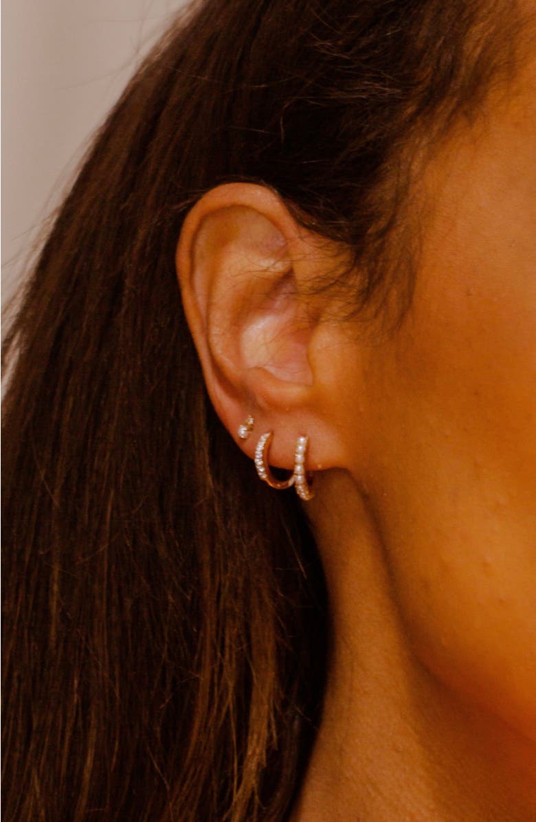 MADE BY MARY Pearl Huggie Hoop Earrings, Alternate, color, Gold Vermeil