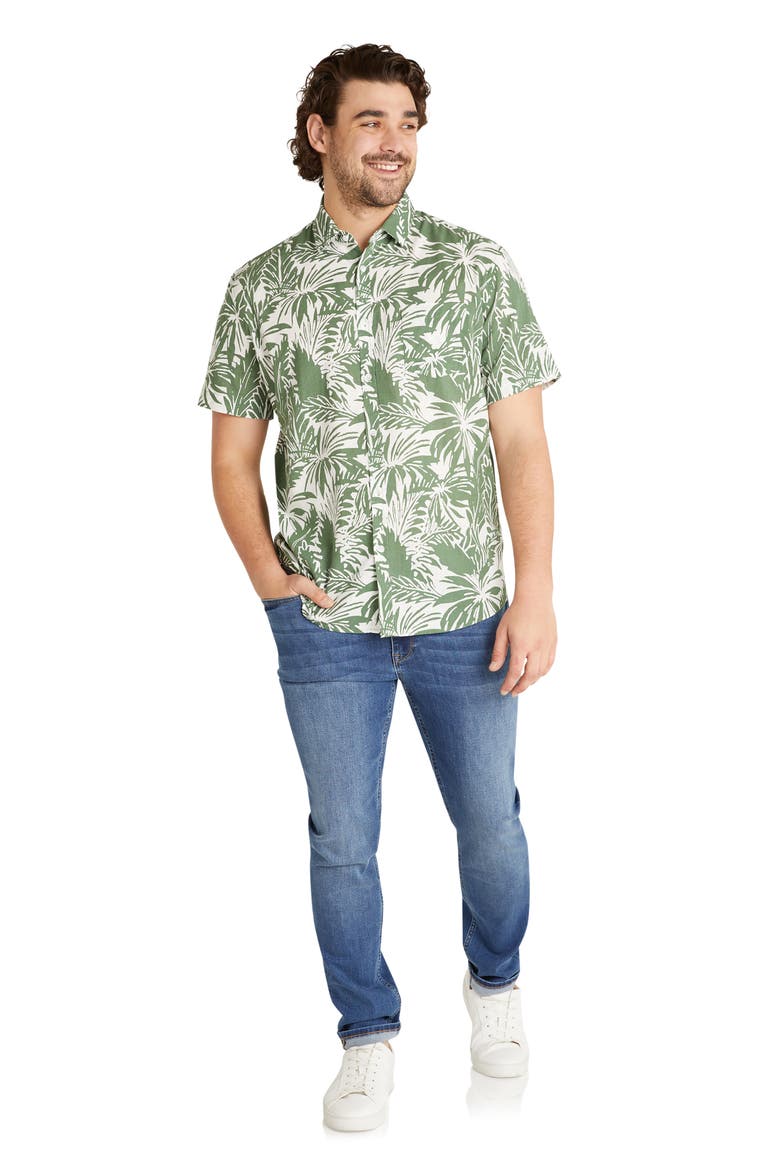 Loxton Classic Fit Leaf Print Short Sleeve Cotton Button-Up Shirt, Alternate, color, FERN