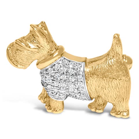 18K Gold1/3 Cttw Diamond Scottish Terrier Brooch Pin Pendant