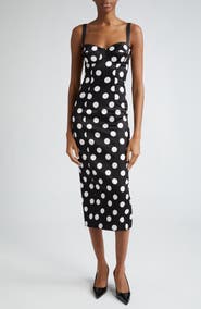 Dolce&Gabbana Polka Dot Ruched Satin Sheath Dress