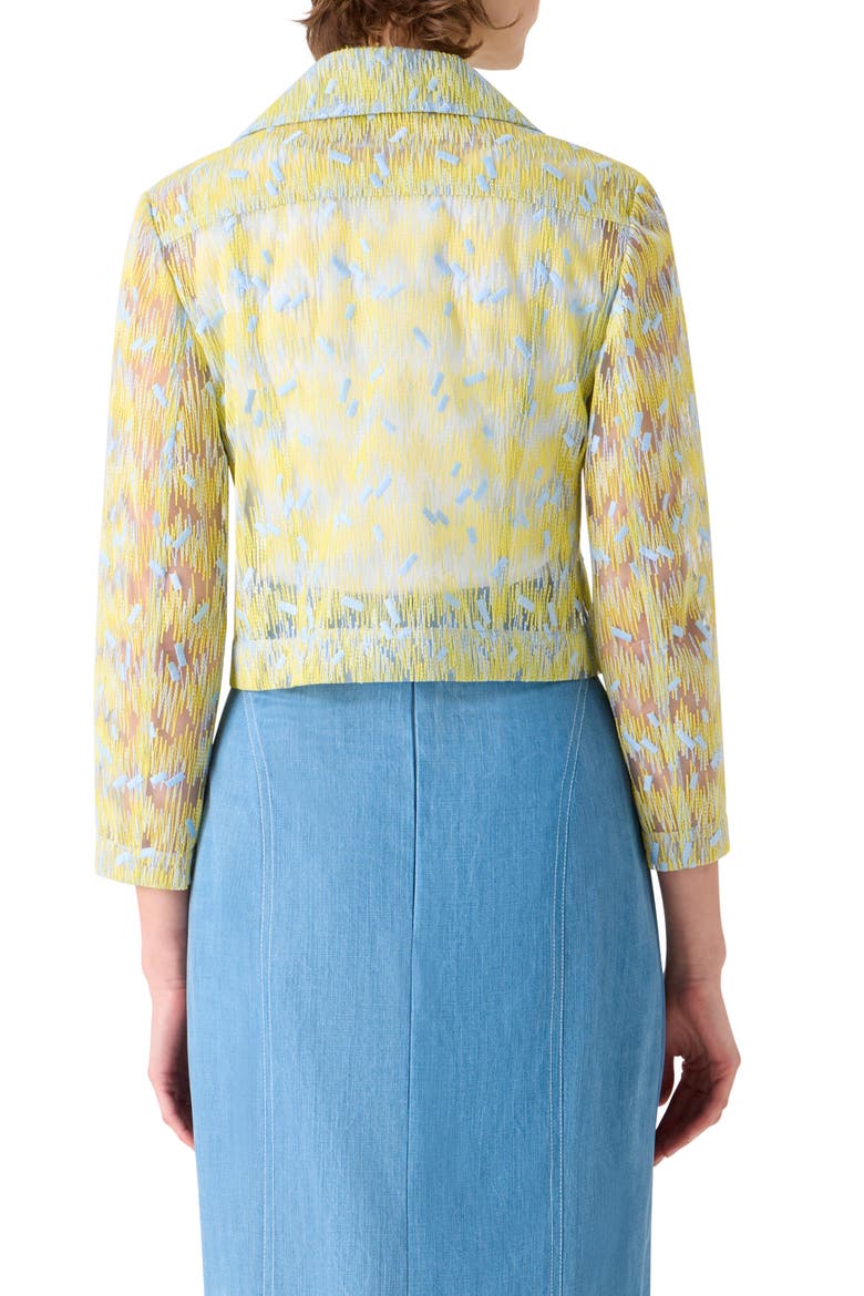 Scribble Embroidered Sheer Tulle Biker Jacket, Alternate, color, LEMON ZING-SKY BLUE
