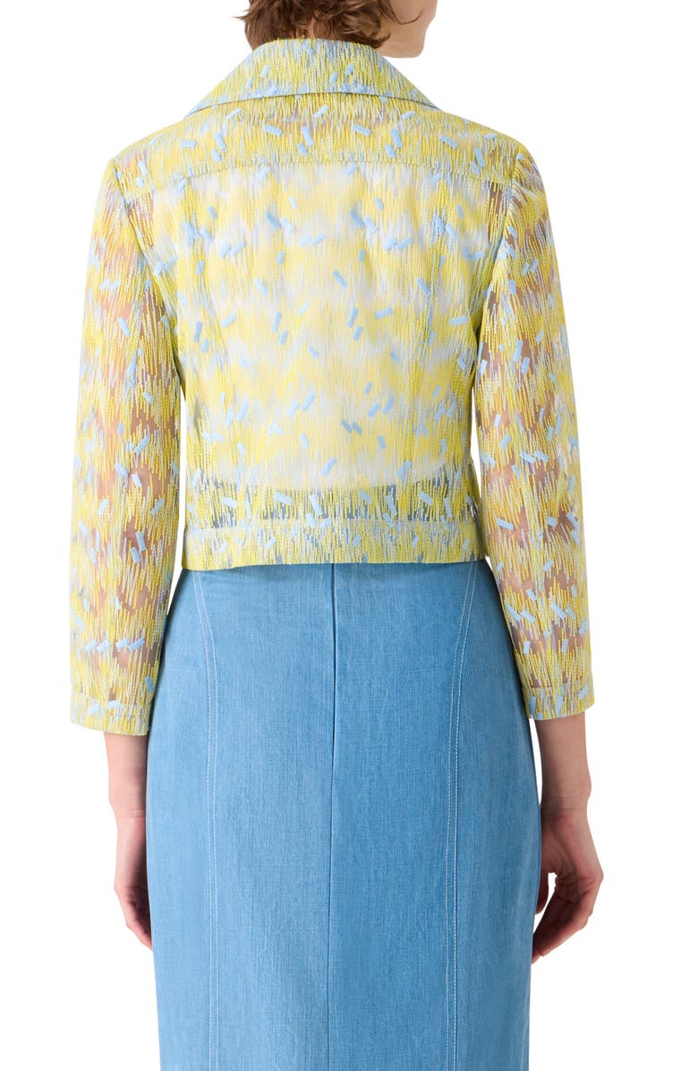Akris punto Scribble Embroidered Sheer Tulle Biker Jacket, Alternate, color, Lemon Zing-Sky Blue