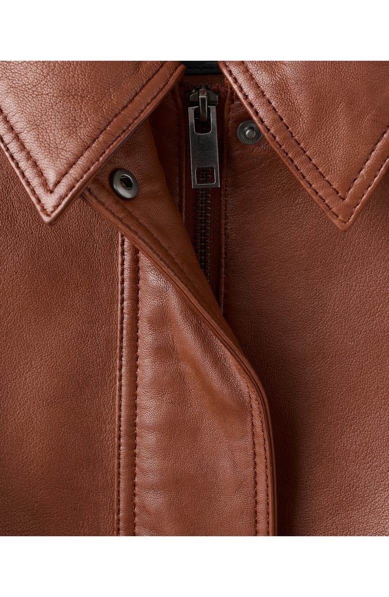 MANGO London Oversize Leather Jacket, Alternate, color, Cognac