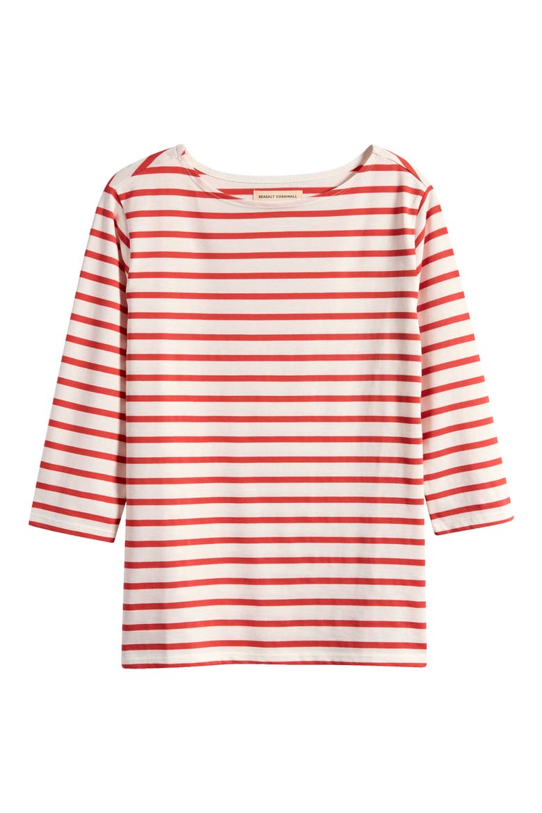 Sailor Stripe Three Quarter Sleeve Organic Cotton T-Shirt, Alternate, color, BRETON CARNELIAN