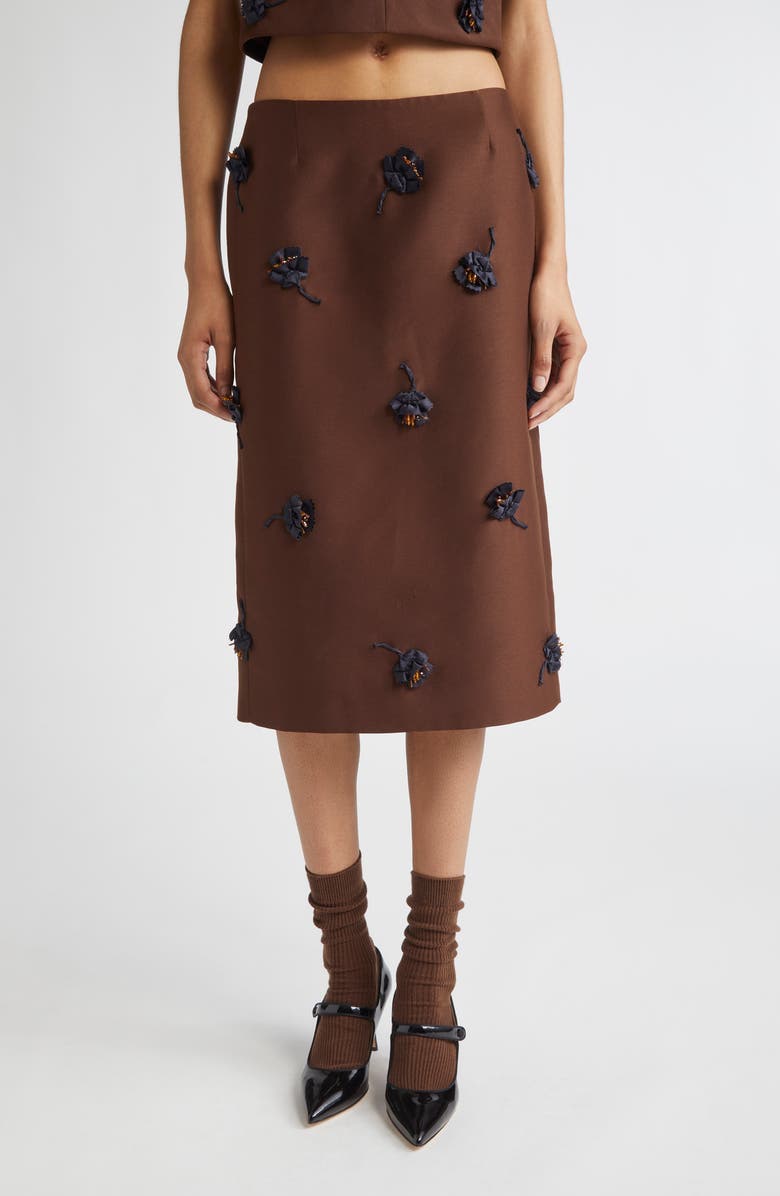 Shushu/Tong Floral Appliqué Straight Midi Skirt, Main, color, Brown