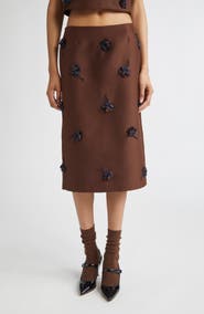 Shushu/Tong Floral Appliqué Straight Midi Skirt