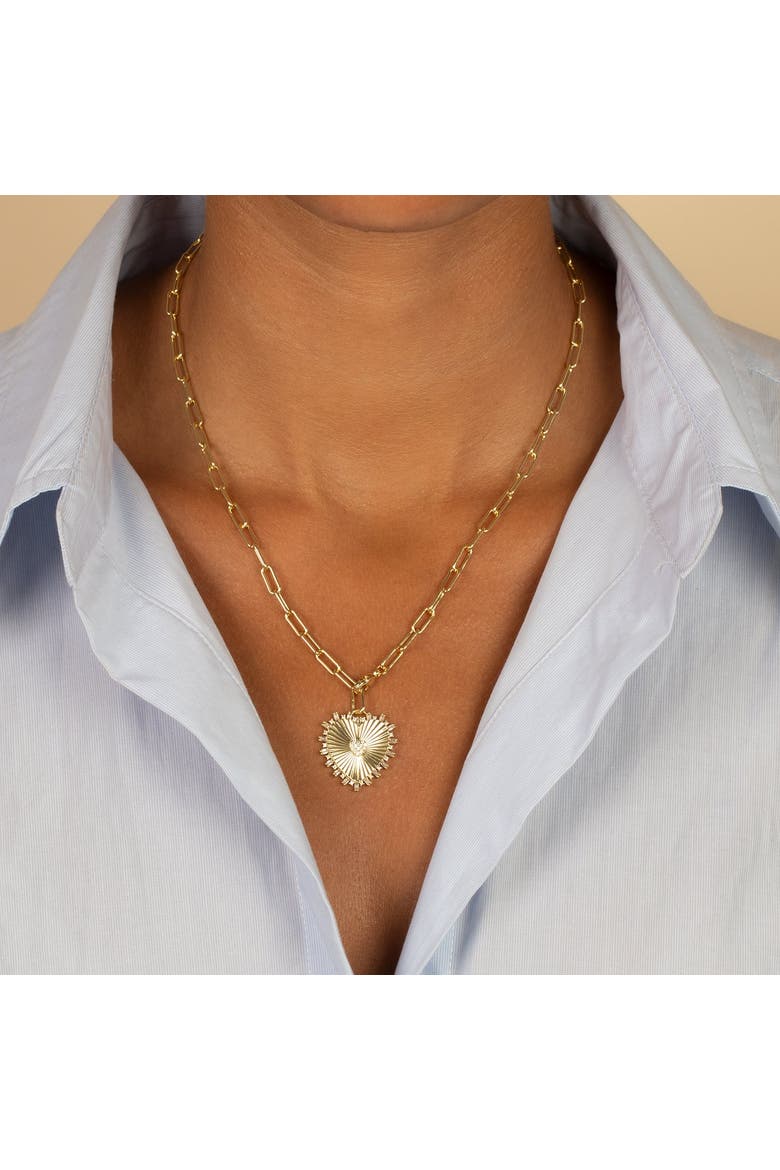 Pave Accented Ridged Heart Pendant Lariat, Alternate, color, Gold