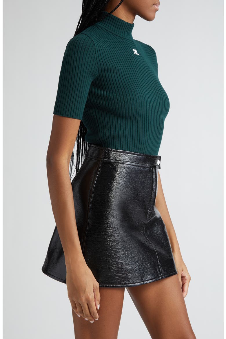 Embroidered Logo Mock Neck Rib Sweater, Alternate, color, DARK GREEN