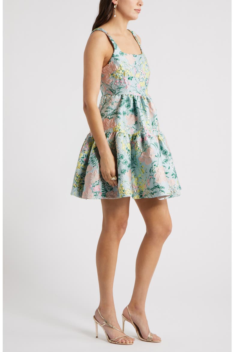 Floral Garden Brocade Cocktail Minidress, Alternate, color, BLUE MULTI FLORAL