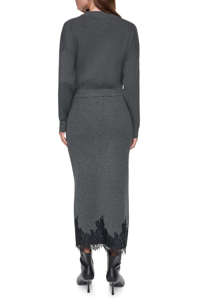 Lace Trim Sweater Midi Skirt, Alternate, color, ASPHALT