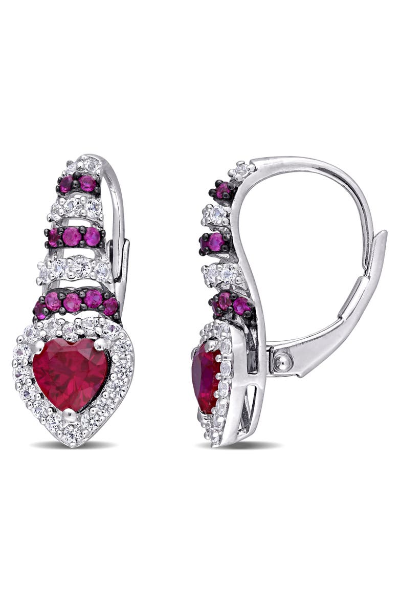 Julianna B. Lab-Created Ruby & White Sapphire Heart Earrings, Main, color, Lab-Created Ruby