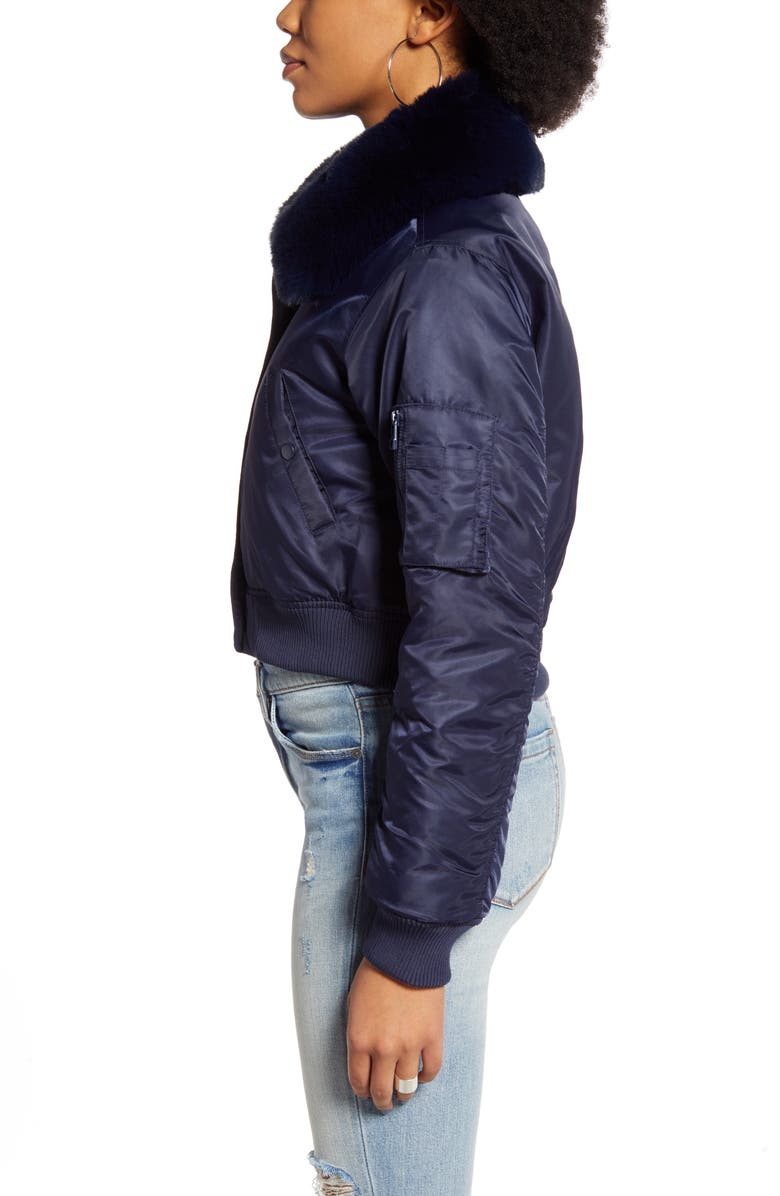 BDG Urban Outfitters Faux Fur Collar Cropped Bomber Jacket, Alternate, color,