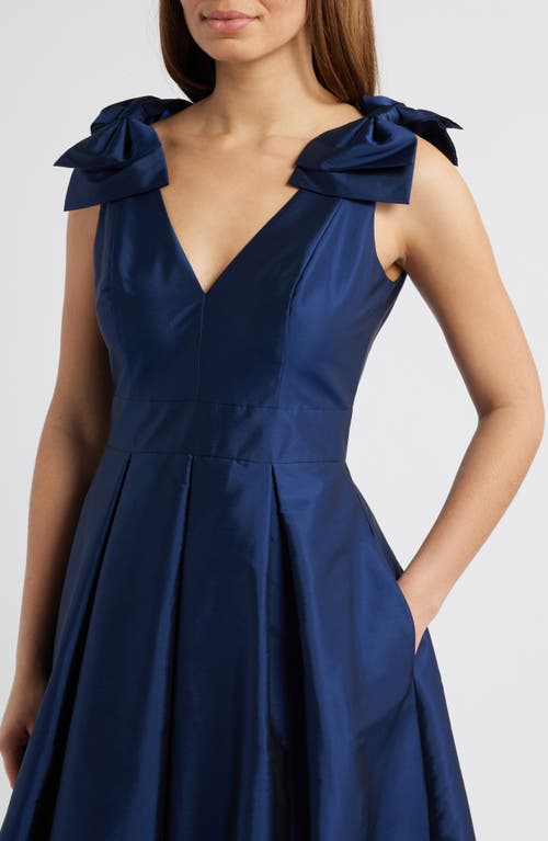 ELIZA J ELIZA J BOW SHOULDER TAFFETA COCKTAIL MIDI DRESS 