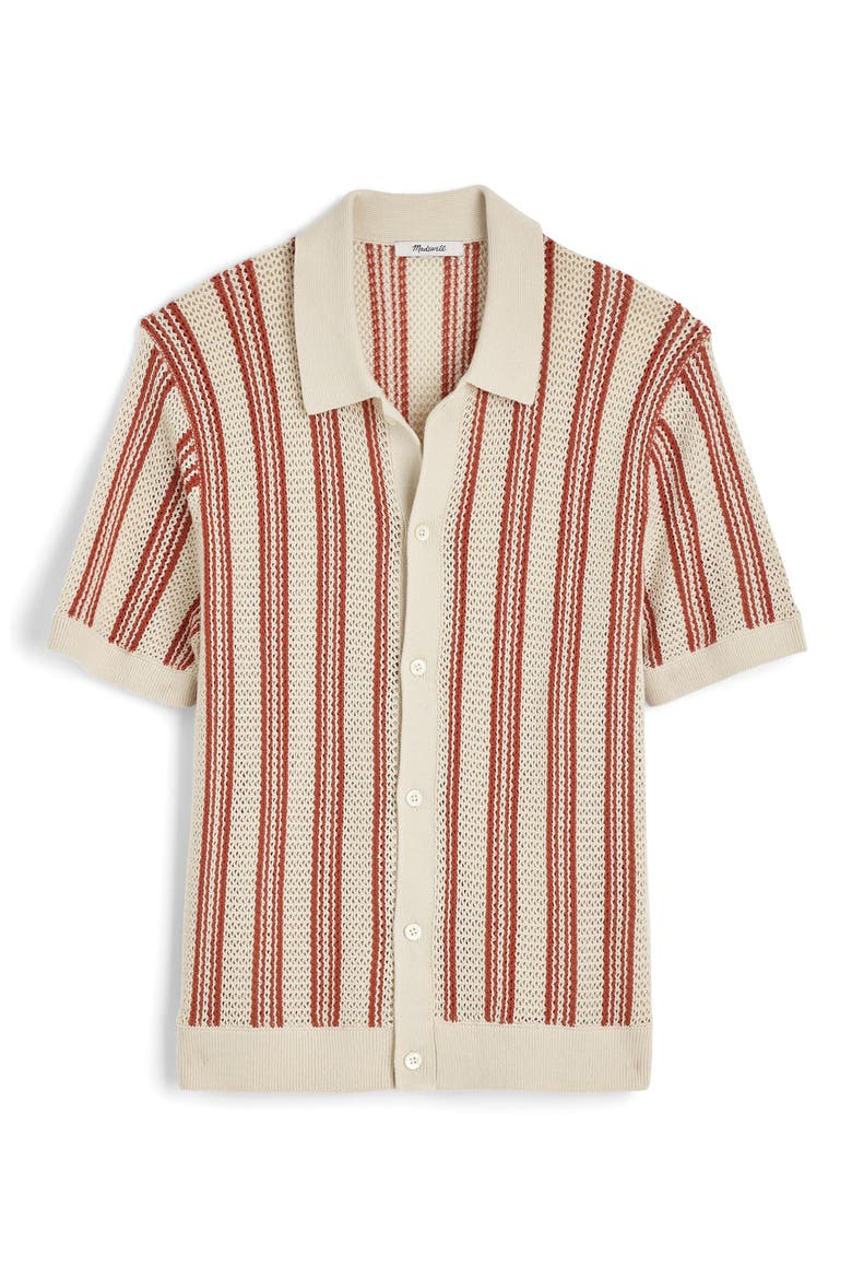 Stripe Open Stitch Button-Up Sweater Polo, Alternate, color, FADED BRICK