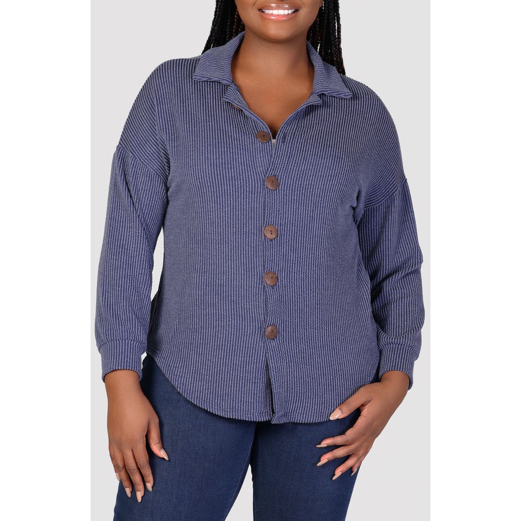 24seven Comfort Apparel Textured Stripe Knit Button-up Shirt In Blue