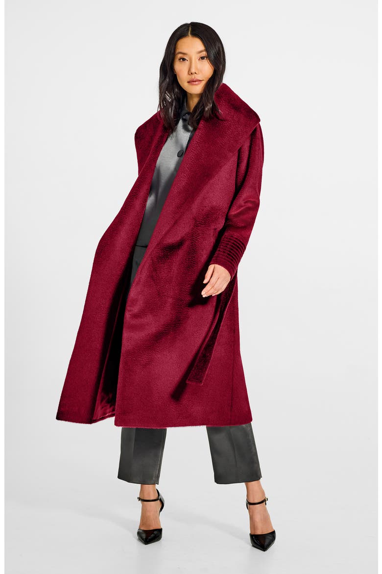Shawl Collar Alpaca & Wool Blend Longline Wrap Coat, Alternate, color, BORDEAUX