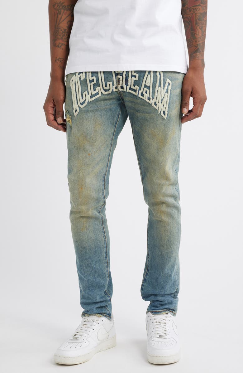 ICECREAM Icefall Logo Appliqué Distressed Jeans, Main, color,