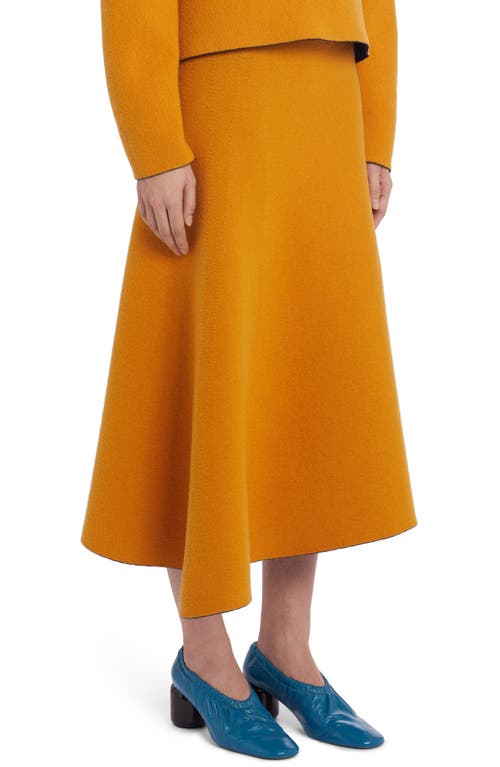 Jil Sander Reversible Double Face Virgin Wool Blend Midi Skirt In Orange