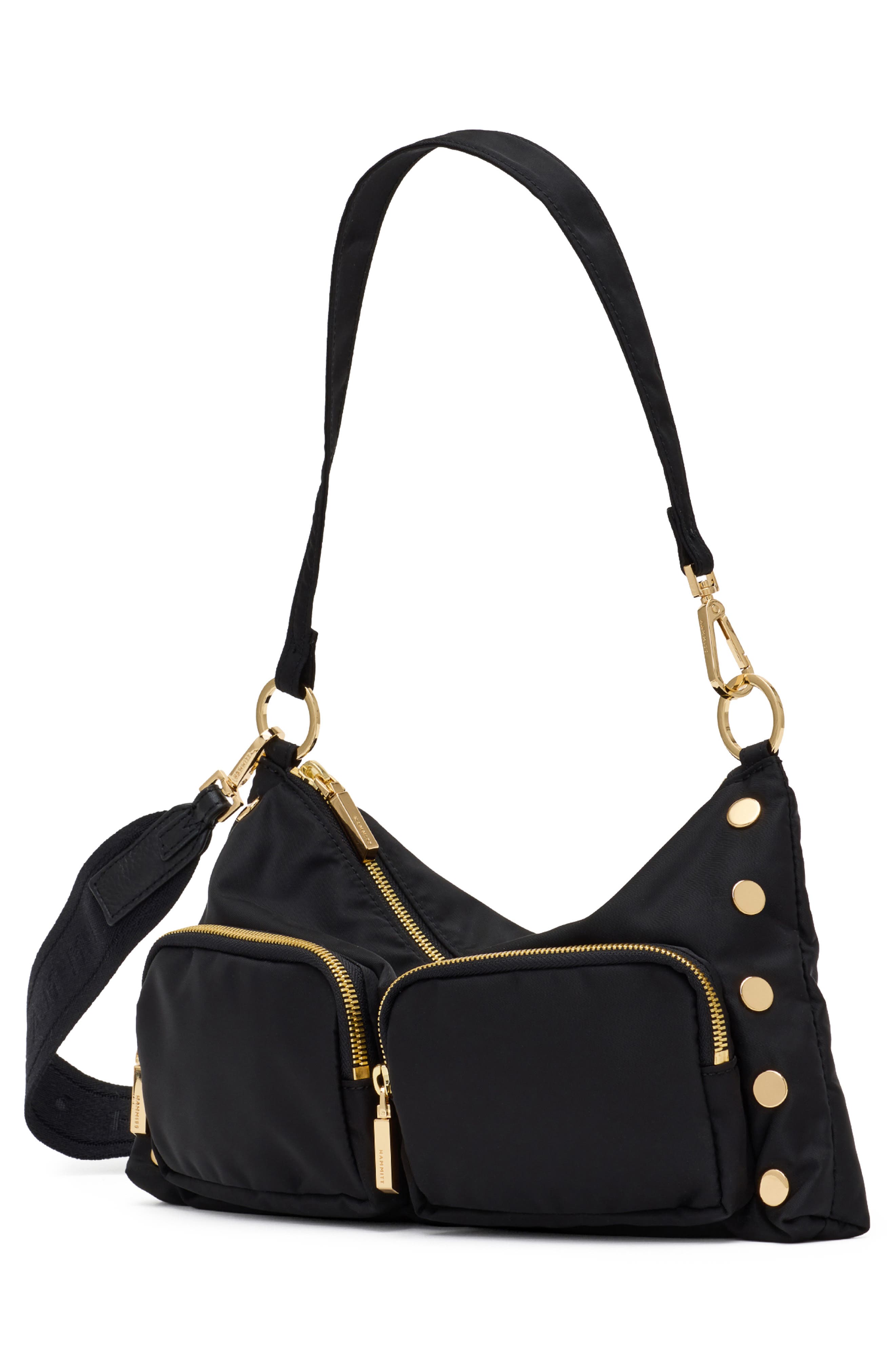 HAMMITT Kyle Medium Shoulder Bag, Alternate, color, Black Nylon Cargo/ Gold