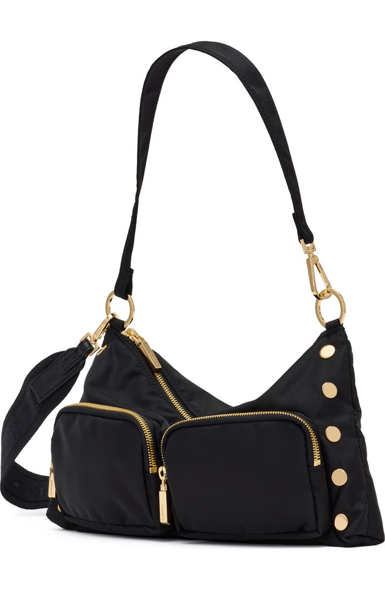 HAMMITT Kyle Medium Shoulder Bag, Alternate, color, Black Nylon Cargo/ Gold