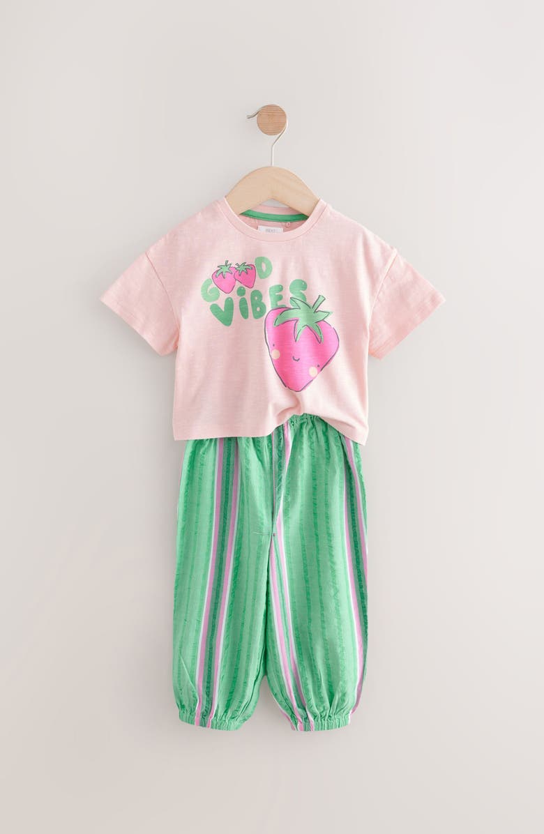NEXT Kids' Cherry Good Vibes Cotton Graphic T-Shirt & Pants Set, Alternate, color, Green
