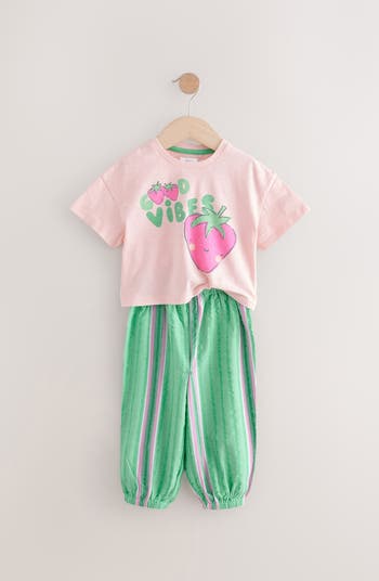 Kids' Cherry Good Vibes Cotton Graphic T-Shirt & Pants Set