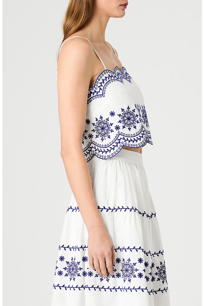 Alissa Embroidered Crop Cotton Top, Alternate, color, LINEN WHITE/ INDIGO