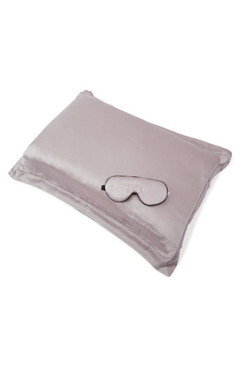 White Lotus Beauty Luxurious 100% Mulberry Silk Pillowcase and Eye Mask Set, Main, color, Pearl Grey